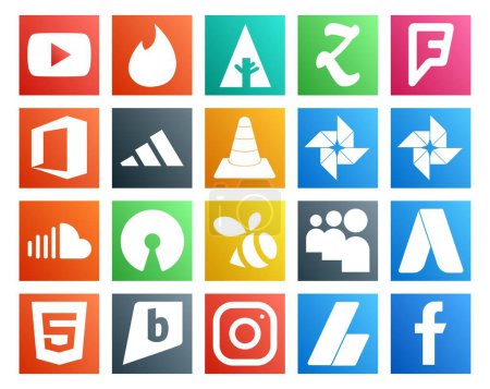 Illustration for 20 Social Media Icon Pack Including myspace. open source. vlc. music. soundcloud - Royalty Free Image