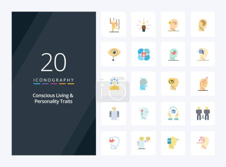 Ilustración de 20 Concious Living And Personality Rasgos icono de color plano para la presentación - Imagen libre de derechos