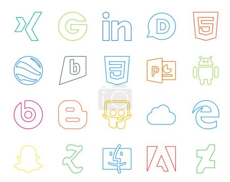 Illustration for 20 Social Media Icon Pack Including finder. snapchat. powerpoint. edge. slideshare - Royalty Free Image