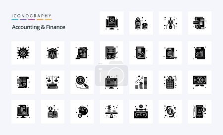 Illustration for 25 Accounting And Finance Solid Glyph icon pack - Royalty Free Image