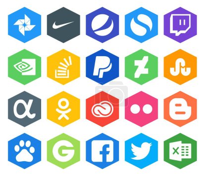 Ilustración de 20 Paquete de iconos de redes sociales Incluyendo adobe. nube creativa. acciones. odnoklassniki. tropiezo con - Imagen libre de derechos