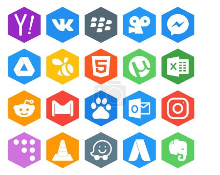 Téléchargez les illustrations : 20 Pack d'icônes de médias sociaux, y compris instagram. baidu. html. courrier. gmail - en licence libre de droit