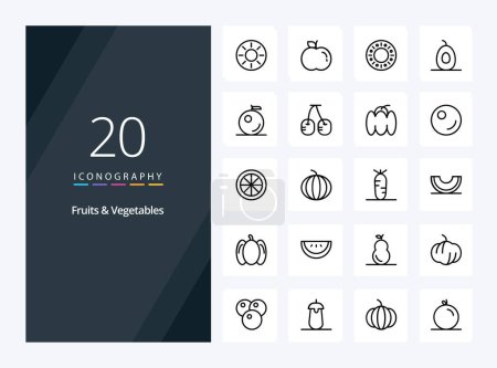 Illustration for 20 Fruits  Vegetables Outline icon for presentation - Royalty Free Image