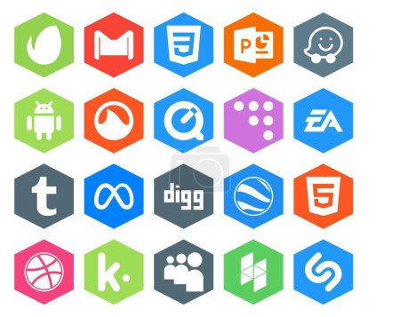 Illustration for 20 Social Media Icon Pack Including digg. meta. grooveshark. tumblr. ea - Royalty Free Image