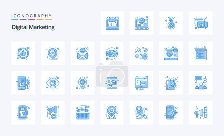 Téléchargez les illustrations : Pack icône 25 Digital Marketing Blue - en licence libre de droit