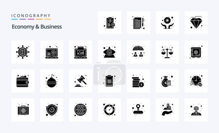 Illustration for 25 Economy And Business Solid Glyph icon pack - Royalty Free Image