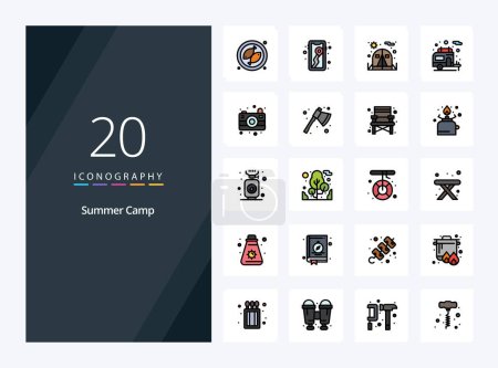 Illustration for 20 Summer Camp line Filled icon for presentation - Royalty Free Image
