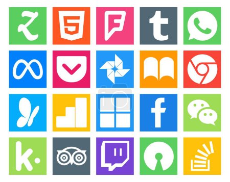 Ilustración de 20 Paquete de iconos de redes sociales incluyendo kik. wechat. foto. facebook. análisis de Google - Imagen libre de derechos