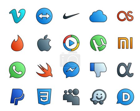 Ilustración de 20 Paquete de iconos de redes sociales incluyendo paypal. No me gusta. windows media player. mensajero. whatsapp - Imagen libre de derechos