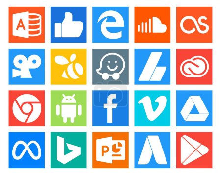 Illustration for 20 Social Media Icon Pack Including facebook. chrome. swarm. adobe. creative cloud - Royalty Free Image