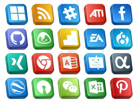 Illustration for 20 Social Media Icon Pack Including app net. microsoft access. google analytics. chrome. drupal - Royalty Free Image
