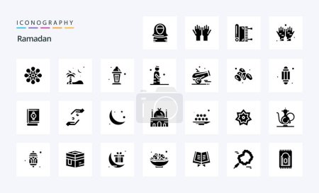 Téléchargez les illustrations : Pack de 25 icônes du glyphe solide du Ramadan - en licence libre de droit