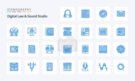 Téléchargez les illustrations : Pack icône 25 Digital Law And Sound Studio Bleu - en licence libre de droit