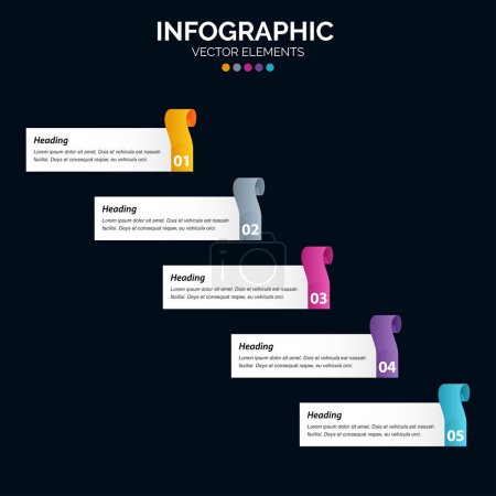Ilustración de 5 pasos El vector y la comercialización del diseño de las infografías se pueden utilizar para la disposición del flujo de trabajo - Imagen libre de derechos