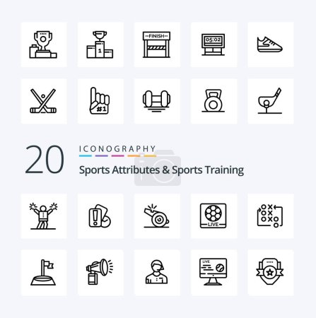 Ilustración de 20 Atributos deportivos e icono de la línea de entrenamiento deportivo Pack como pantalla de entrenador de fútbol movimiento en vivo - Imagen libre de derechos