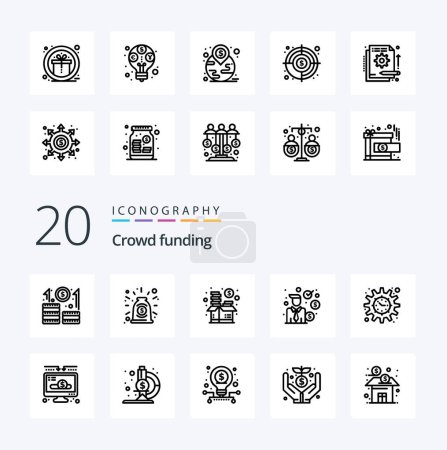 Illustration for 20 Crowdfunding Line icon Pack like funding investor funding investment money - Royalty Free Image