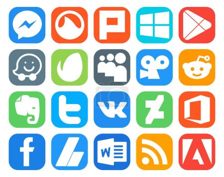 Ilustración de 20 Paquete de iconos de redes sociales Incluyendo facebook. deviantart. Mi espacio. vk. twitter - Imagen libre de derechos