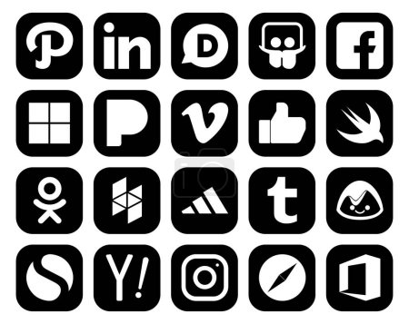 Illustration for 20 Social Media Icon Pack Including yahoo. basecamp. video. tumblr. houzz - Royalty Free Image