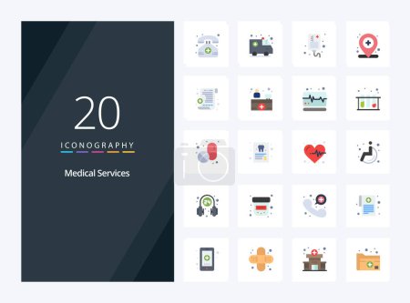 Illustration for 20 Medical Services Flat Color icon for presentation - Royalty Free Image