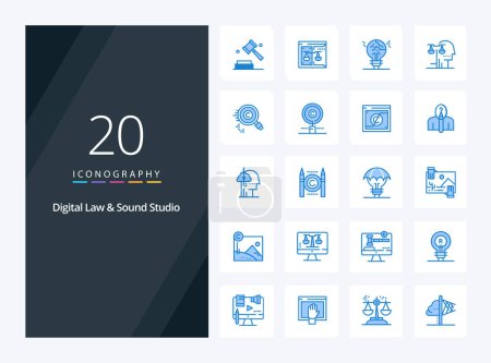 Téléchargez les illustrations : 20 Digital Law And Sound Studio icône de couleur bleue pour la présentation - en licence libre de droit