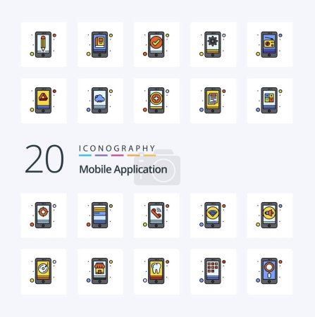 Illustration for 20 Mobile Application Line Filled Color icon Pack like volume wifi app phone app - Royalty Free Image