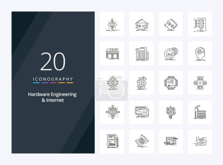 Téléchargez les illustrations : 20 Ingénierie matérielle et icône de contour Internet pour la présentation - en licence libre de droit