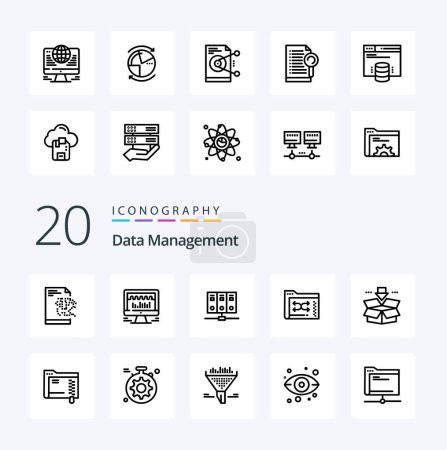 Téléchargez les illustrations : 20 Data Management Line icon Pack comme serveur graphique de sauvegarde de fichiers - en licence libre de droit