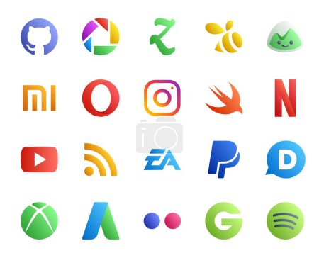 Illustration for 20 Social Media Icon Pack Including disqus. sports. swift. ea. rss - Royalty Free Image