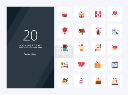Téléchargez les illustrations : 20 icône Valentine Flat Color pour la présentation - en licence libre de droit