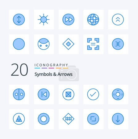 Illustration for 20 Symbols  Arrows Blue Color icon Pack like cosmos okay music check arrow - Royalty Free Image