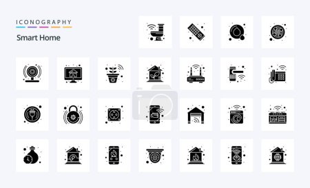 Illustration for 25 Smart Home Solid Glyph icon pack - Royalty Free Image