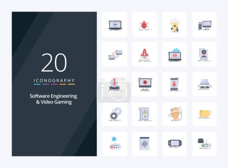 Téléchargez les illustrations : 20 Icône couleur plate de génie logiciel et de jeu vidéo pour la présentation - en licence libre de droit