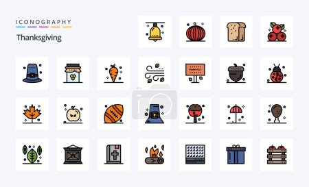 Téléchargez les illustrations : Pack d'icônes 25 Thanksgiving Line Filled Style - en licence libre de droit