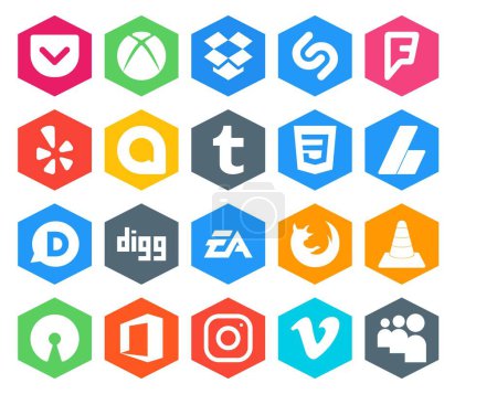 Illustration for 20 Social Media Icon Pack Including browser. sports. css. ea. digg - Royalty Free Image