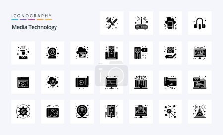 Illustration for 25 Media Technology Solid Glyph icon pack - Royalty Free Image