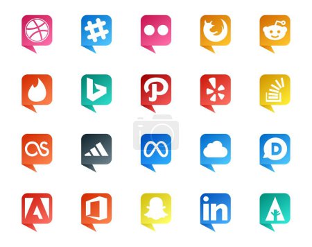 Téléchargez les illustrations : 20 Social Media Discours Logo de style bulle comme meta. lastfm. bing. débordement. question - en licence libre de droit
