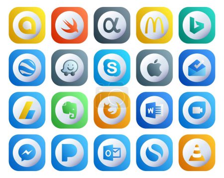 Ilustración de 20 Paquete de iconos de redes sociales, incluido el dúo de Google. navegador. charla. firefox. anuncios - Imagen libre de derechos
