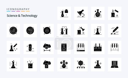 Téléchargez les illustrations : 25 Science et technologie pack icône Glyphe solide - en licence libre de droit