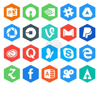 Illustration for 20 Social Media Icon Pack Including adobe. creative cloud. car. paypal. email - Royalty Free Image