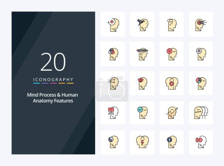 Illustration for 20 Mind Process And Human Features line Filled icon for presentation - Royalty Free Image