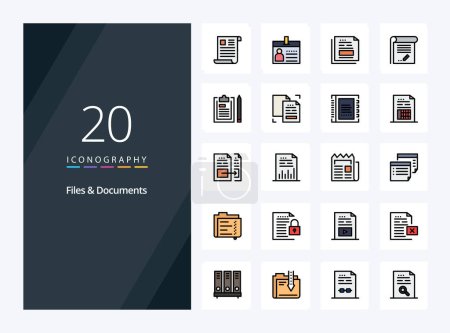 Téléchargez les illustrations : Ligne 20 fichiers et documents Icône remplie pour la présentation - en licence libre de droit