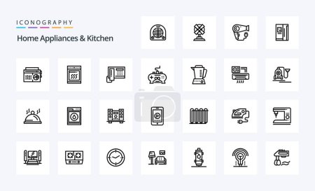 Téléchargez les illustrations : Pack icône 25 Appareils électroménagers et ligne de cuisine - en licence libre de droit