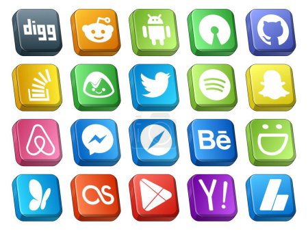 Ilustración de 20 Paquete de iconos de redes sociales Incluyendo el navegador. mensajero. desbordamiento. aire bnb. spotify - Imagen libre de derechos