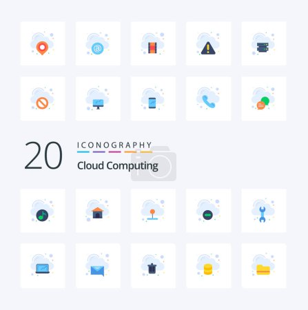 Illustration for 20 Cloud Computing Flat Color icon Pack like config delete cloud remove cloud - Royalty Free Image
