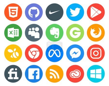 Ilustración de 20 Paquete de iconos de redes sociales incluyendo mensajero. meta. Mi espacio. Cromo. navegador - Imagen libre de derechos