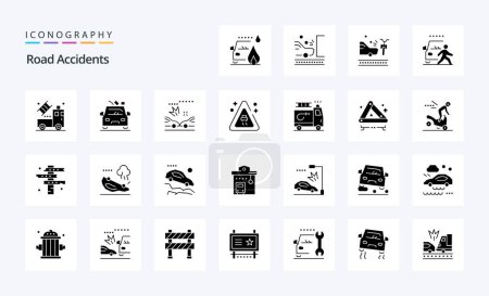 Téléchargez les illustrations : 25 Accidents de la route Solid Glyph icon pack - en licence libre de droit