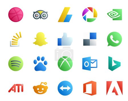 Ilustración de 20 Paquete de iconos de redes sociales que incluye xbox. Spotifique. pregunta. whatsapp. como - Imagen libre de derechos