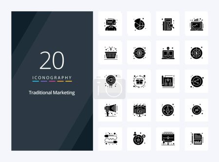 Téléchargez les illustrations : 20 Icône de glyphe solide marketing traditionnel pour la présentation - en licence libre de droit