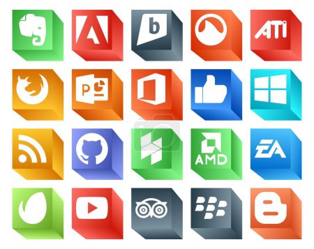 Illustration for 20 Social Media Icon Pack Including sports. electronics arts. office. amd. github - Royalty Free Image