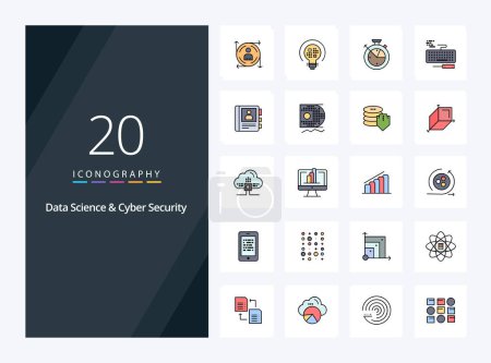 Téléchargez les illustrations : 20 Data Science And Cyber Security line Icône remplie pour la présentation - en licence libre de droit